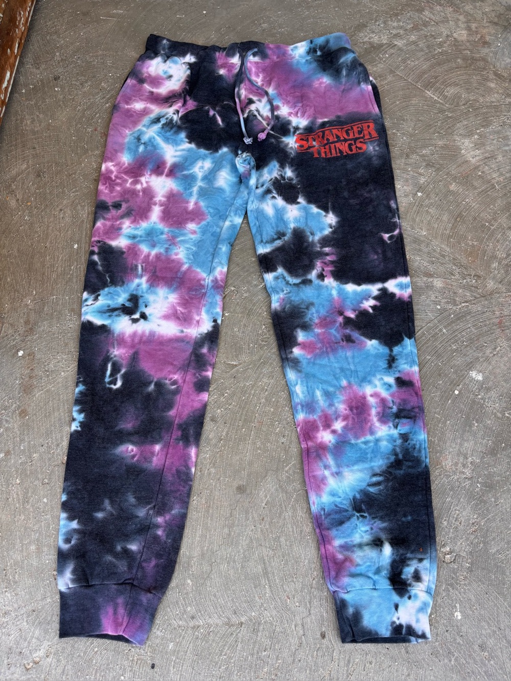 Official Netflix Stranger Things Atomic Tie Dye Joggers Blue/Purple Men’s Size L